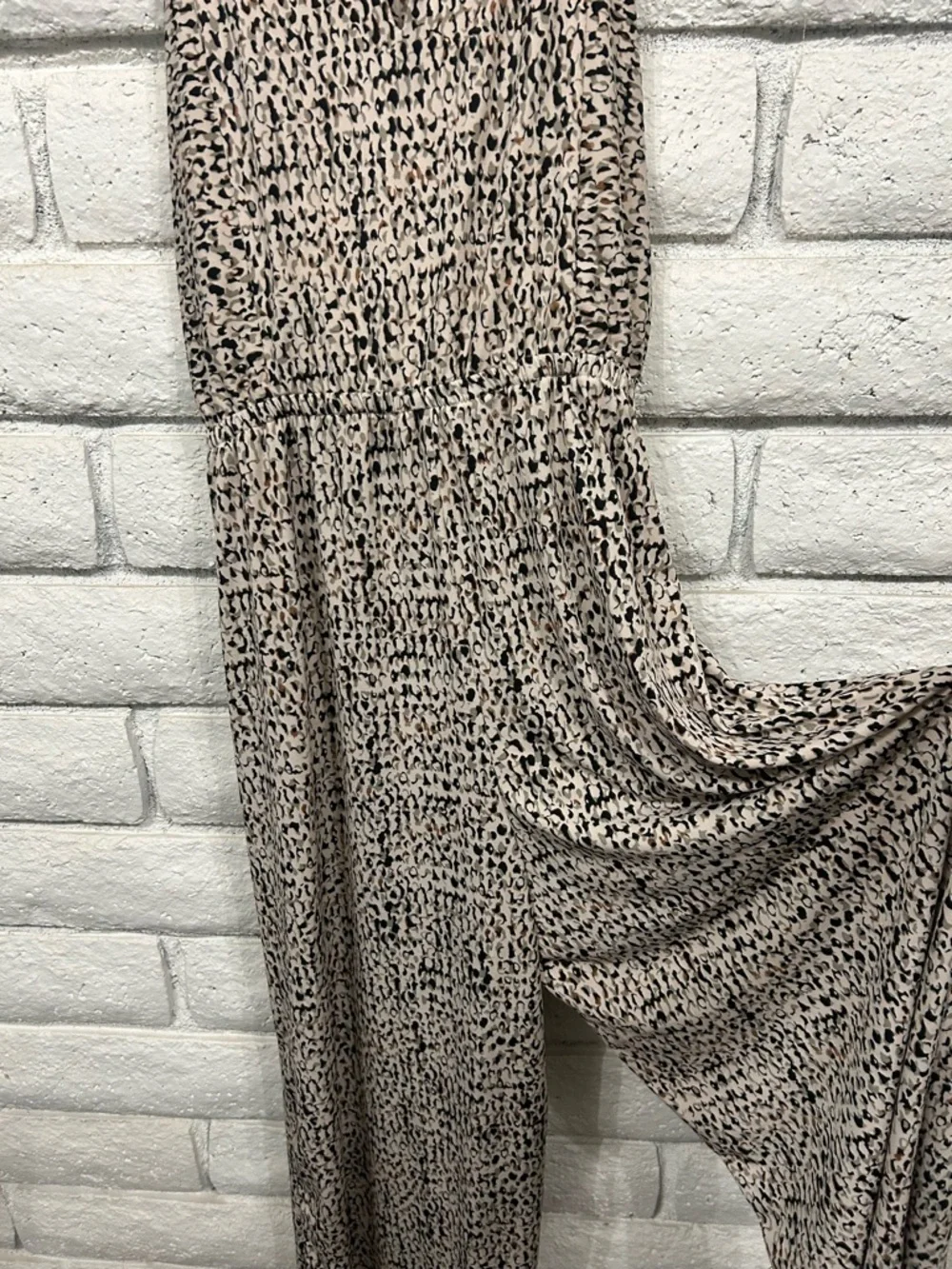 Maurices Taupe Printed Spaghetti-Strap Jumpsuit with Front Tie